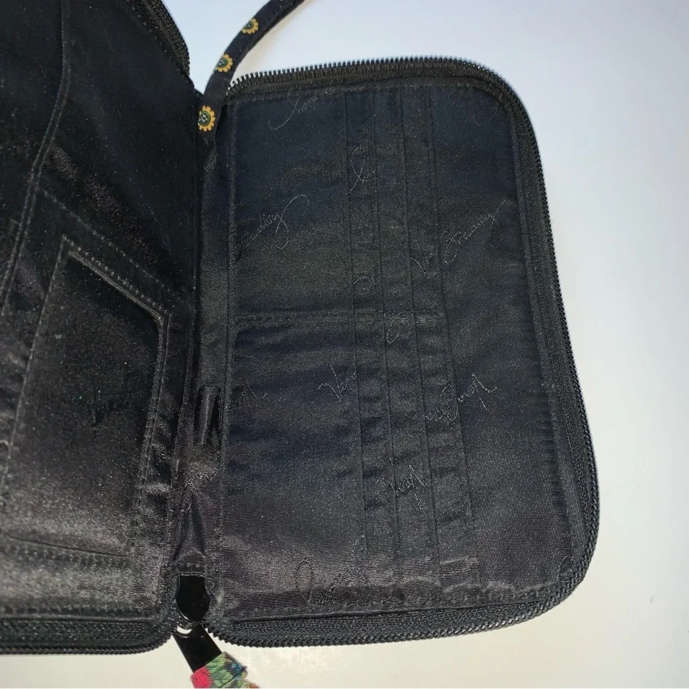 Vera Bradley Vibrant Black Sunflower Zip Around Wallet Clutch Wristlet - Picture 5 of 13